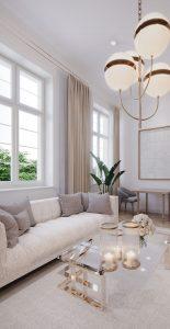 Wohnzimmer | Musterwohnung Palais Erlenbad